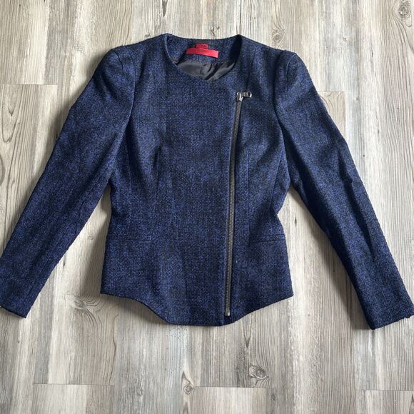 HUGO Hugo Boss Women’s Black And Blue Blazer with Off Center Zipper And Pockets - Picture 5 of 12